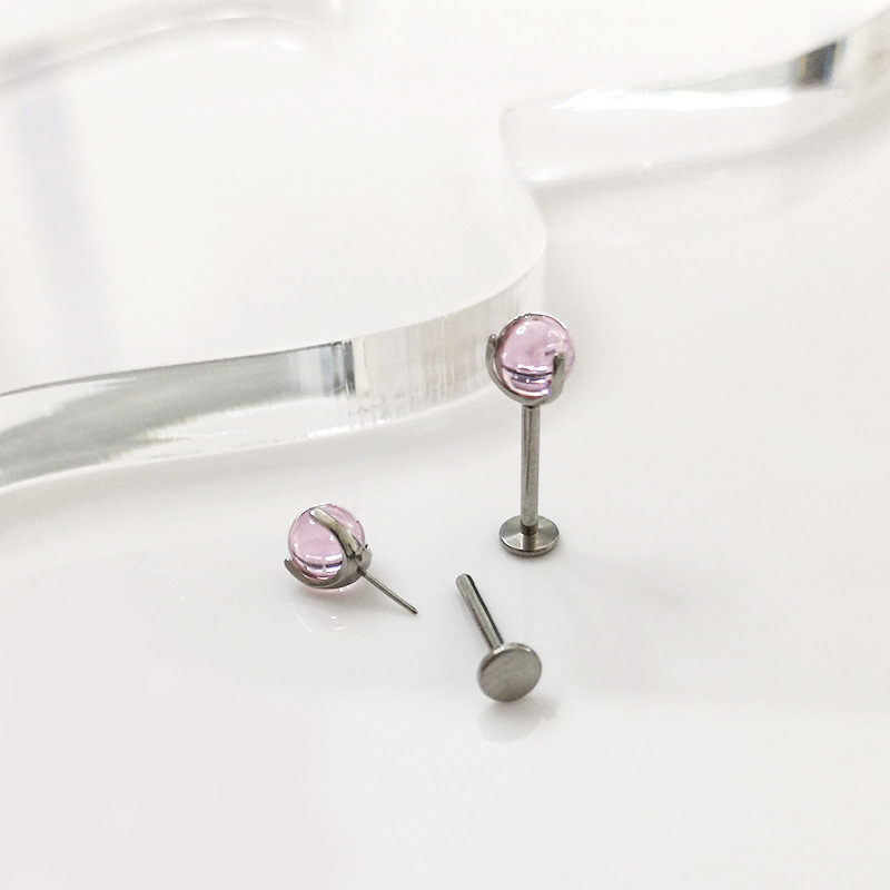 ASTM F136 Titanium Labret Stud Lip Piercing - 5mm CZ Gem Ball - 3 Claw Prong Setting - G23 Titanium Alloy - Image 2