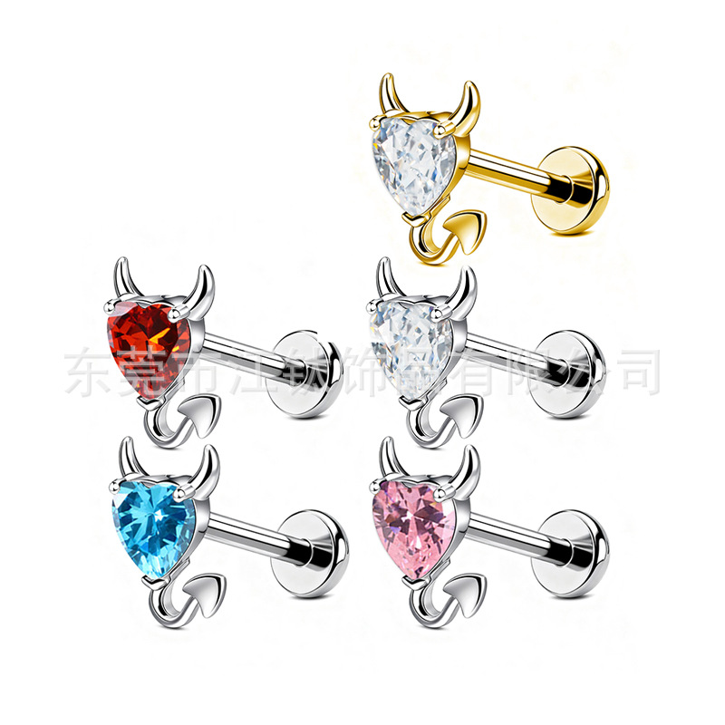 G23 Titanium Little Devil CZ Cartilage Earring Stud - 1.2x10mm Flat Back Earring for Helix Tragus Piercing Jewelry - Image 5