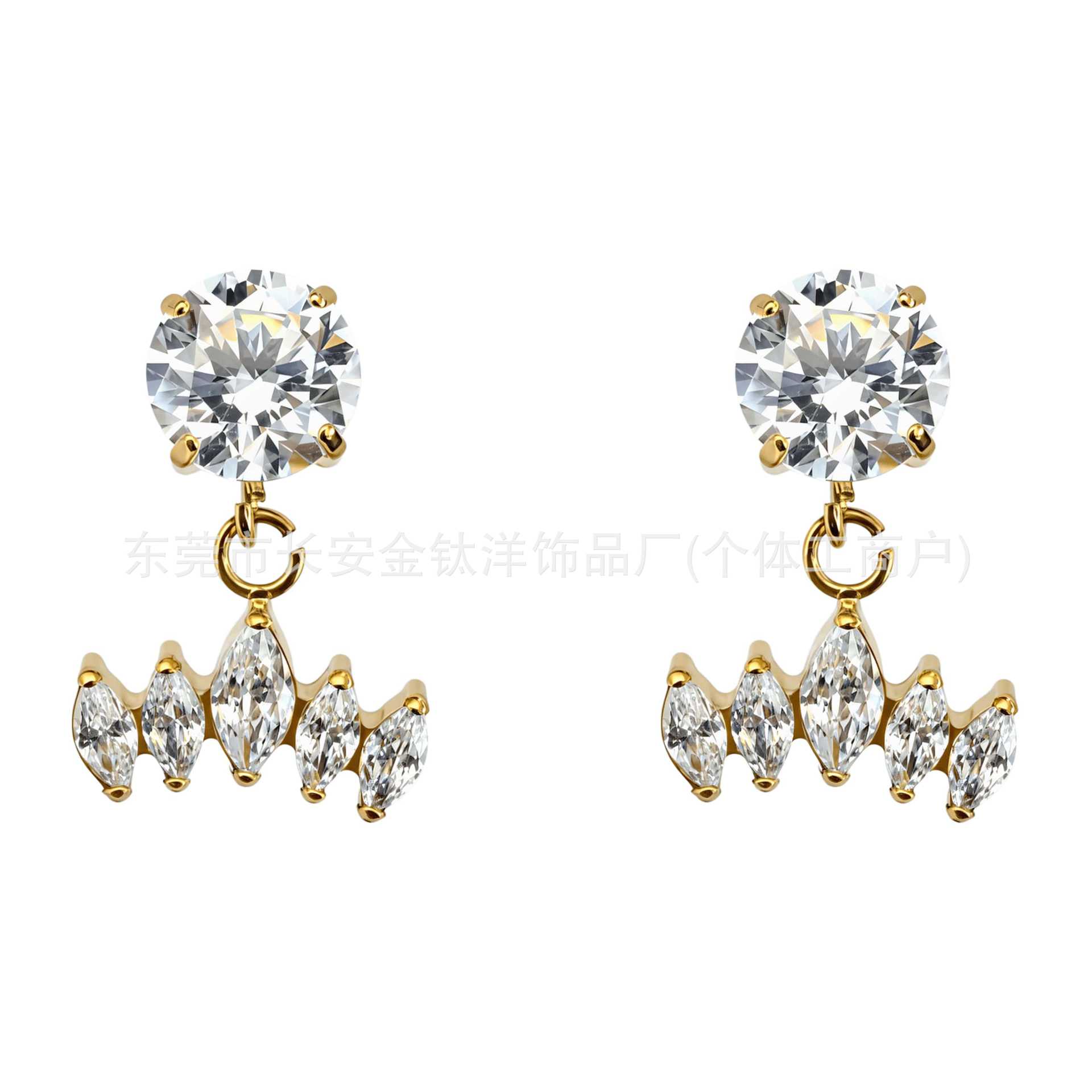 F136 Titanium Gold-Plated Round Zircon Five Horse Eye Pendant Lip Stud Ear Stud Ear Bone Stud G23 Titanium Alloy Body Piercing Jewelry - Image 2