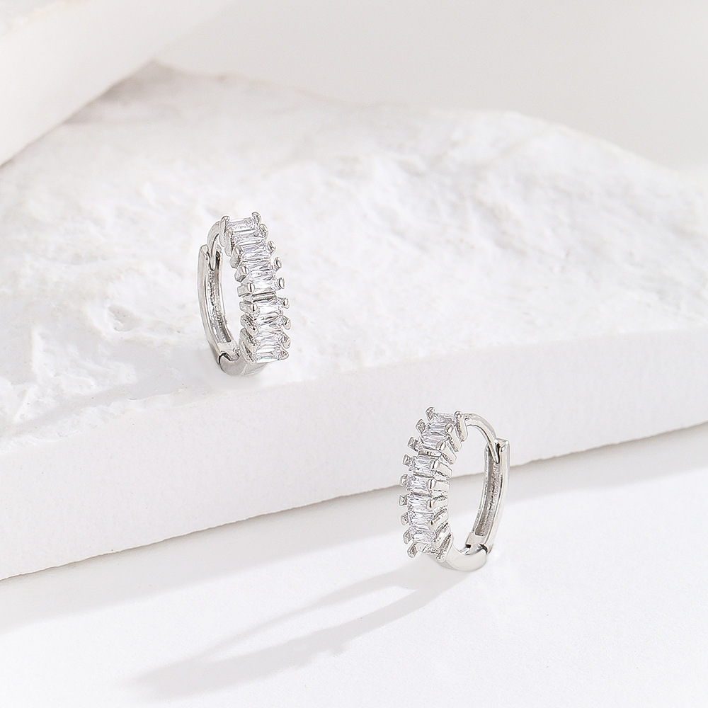 Gold Geometric Ear Studs Zircon Inlay Earrings for Men Women Fashion Jewelry - Image 5