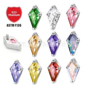 Jiang Ti F136 G23 Titanium Kite-Shaped Earring with Colored Zircon, 1.2x10mm, Ear Bone Nail Lip Nail, Body Piercing Jewelry