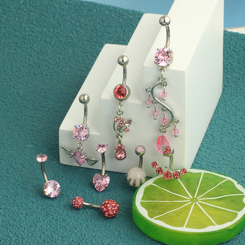 Amazon Popular 8-Piece Navel Love Wings Pink Series Navel Ring Earrings Piercing Products Manufacturer - Image 4