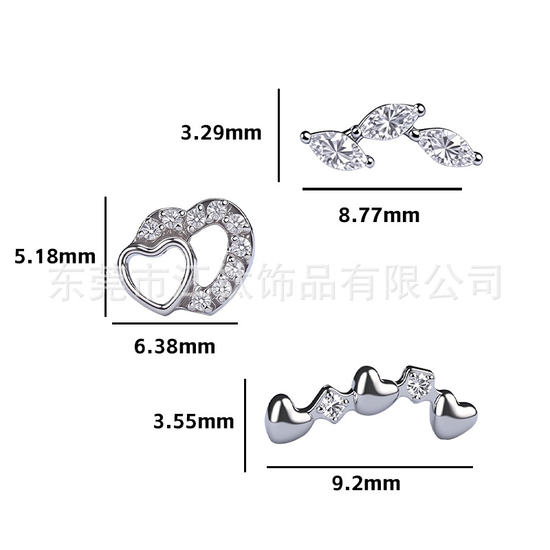Heart-Shaped Titanium Alloy Ear Stud with Zircon - G23 ASTM F136 Body Piercing Jewelry - Image 2
