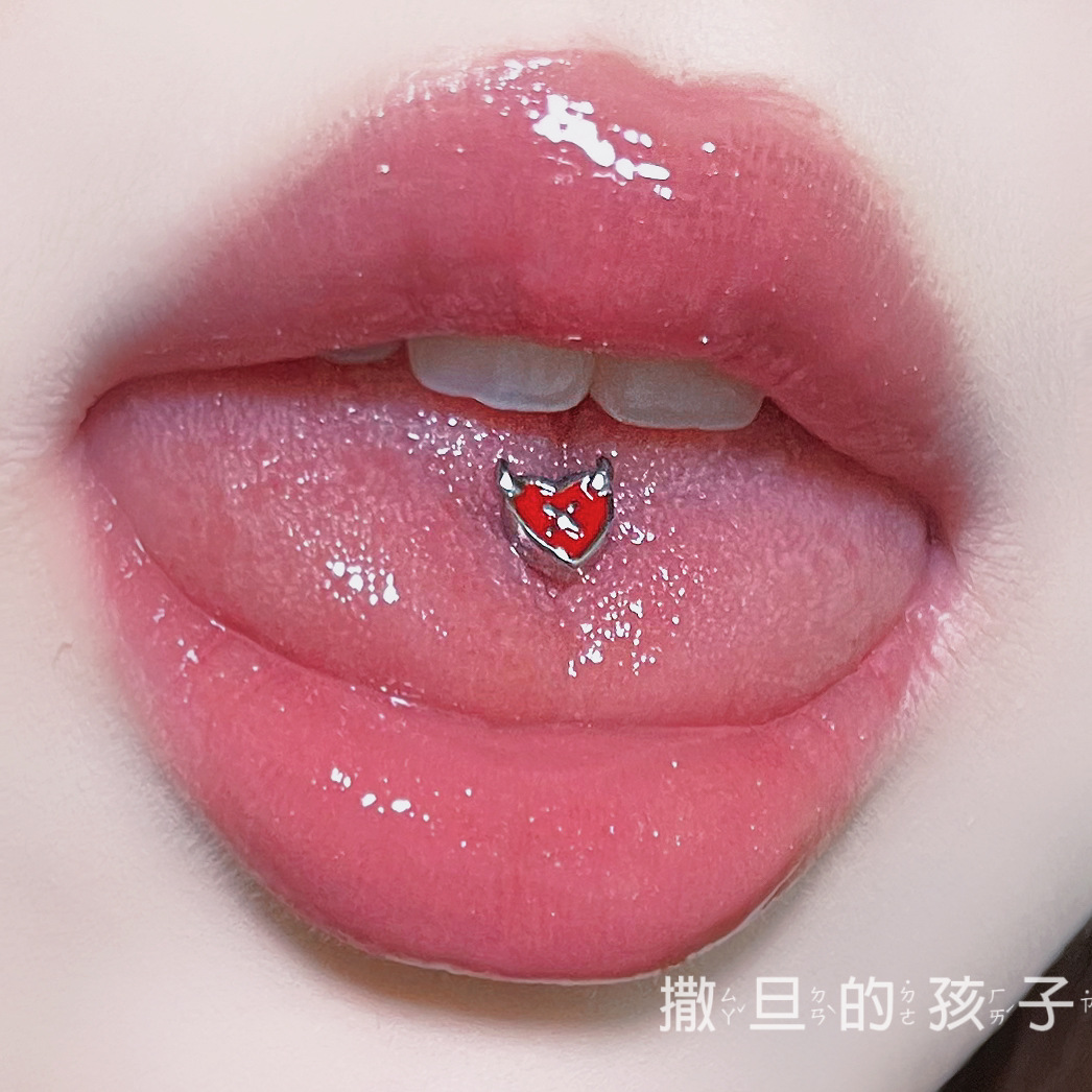 Sweetheart Devil Tongue Barbell 316L Surgical Steel External Thread Tongue Ring Piercing Jewelry - Image 2