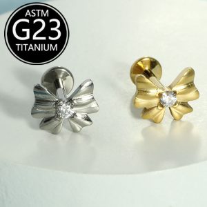 F136 Titanium Alloy Bowknot Lip Stud 16G Internal Thread Ear Bone Stud G23 Titanium Piercing Jewelry