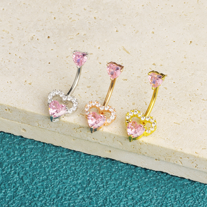Stainless Steel Belly Button Ring with Wings Love Design - Gold Pink Flower Belly Nail System Body Piercing - Image 3