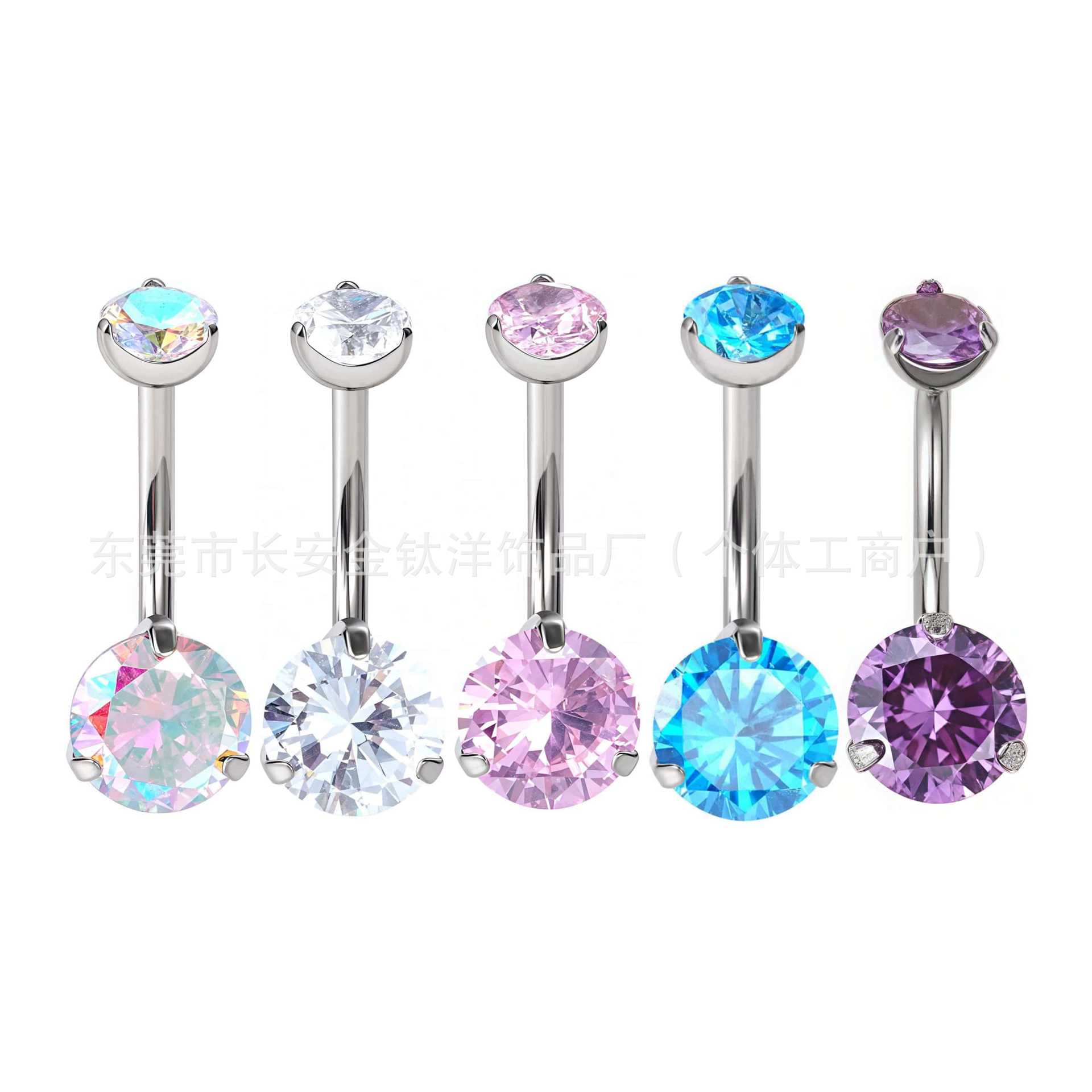 F136 Titanium Internal Thread Three-Claw Double-Headed 5A Zircon Navel Ring G23 Titanium Alloy Body Piercing Jewelry - Image 5