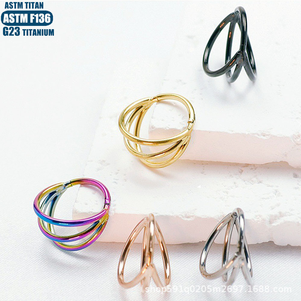 F136 Titanium Nasal Ring 3-Flap Bifurcated Closed Ring Hinge Perforated Ear Bone Ring Seamless Open Ring Septum Ring - Image 4