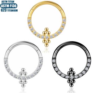 G23 Titanium Welded Bead Nose Ring Hoop - Black CZ Conch Septum Earring for Women Men