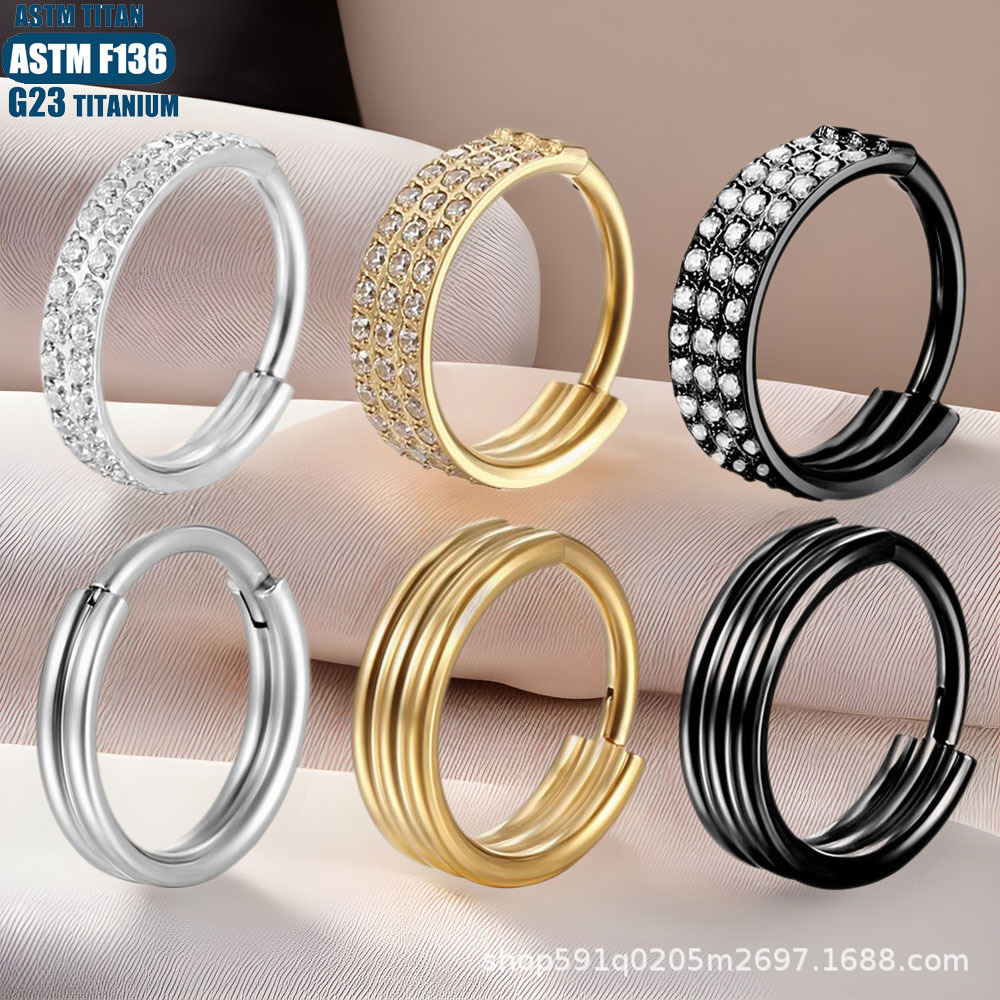 F136 Titanium Nose Ring Seamless Ring Multi-Layer Diamond Nasal Septum Nose Ring Earring Tragus Piercing Jewelry - Image 4