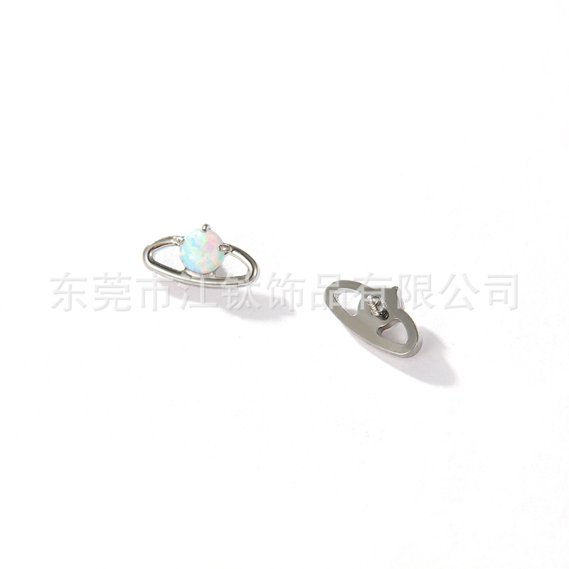 G23 Titanium Ear Bone Stud Saturn Opal Inlaid Body Piercing Jewelry 14G 10mm - Image 3