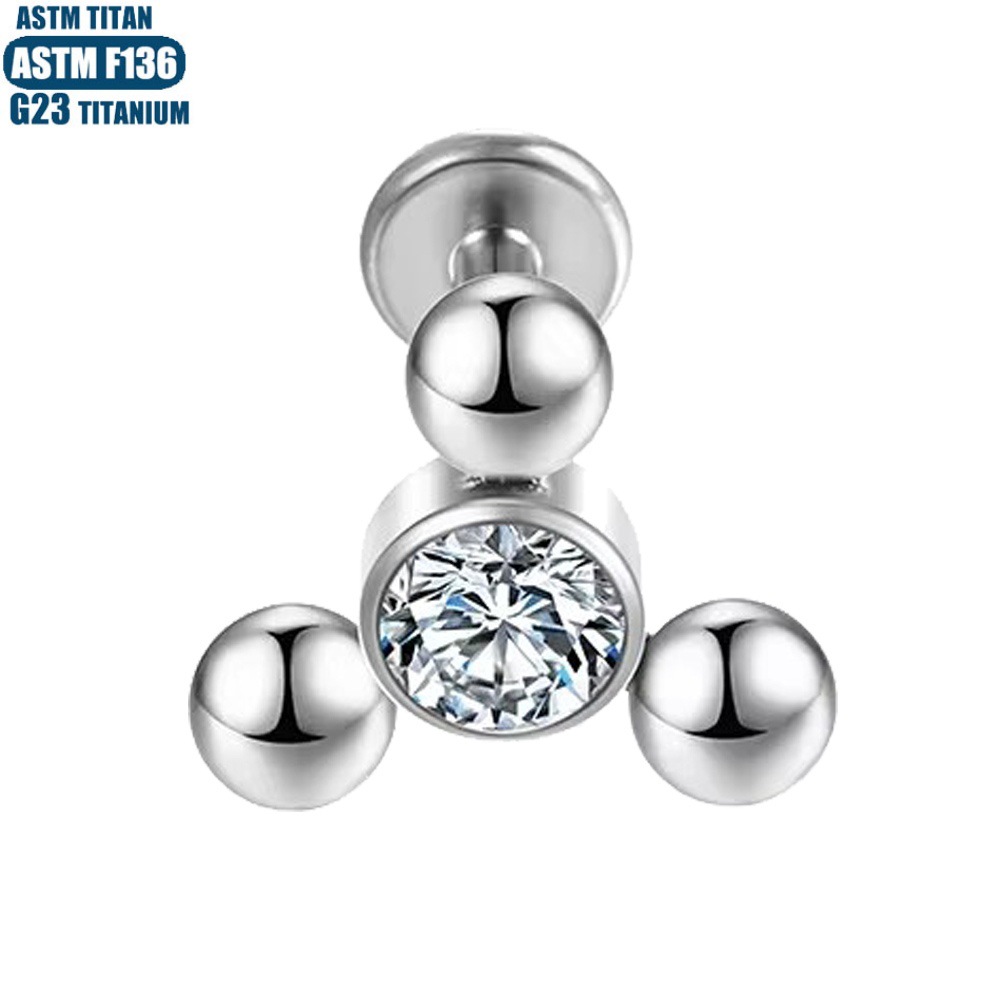 Titanium G23 Lip Ring with Zircon Bead Cluster Inner Thread Small Earring Wholesale Jewelry - Image 3