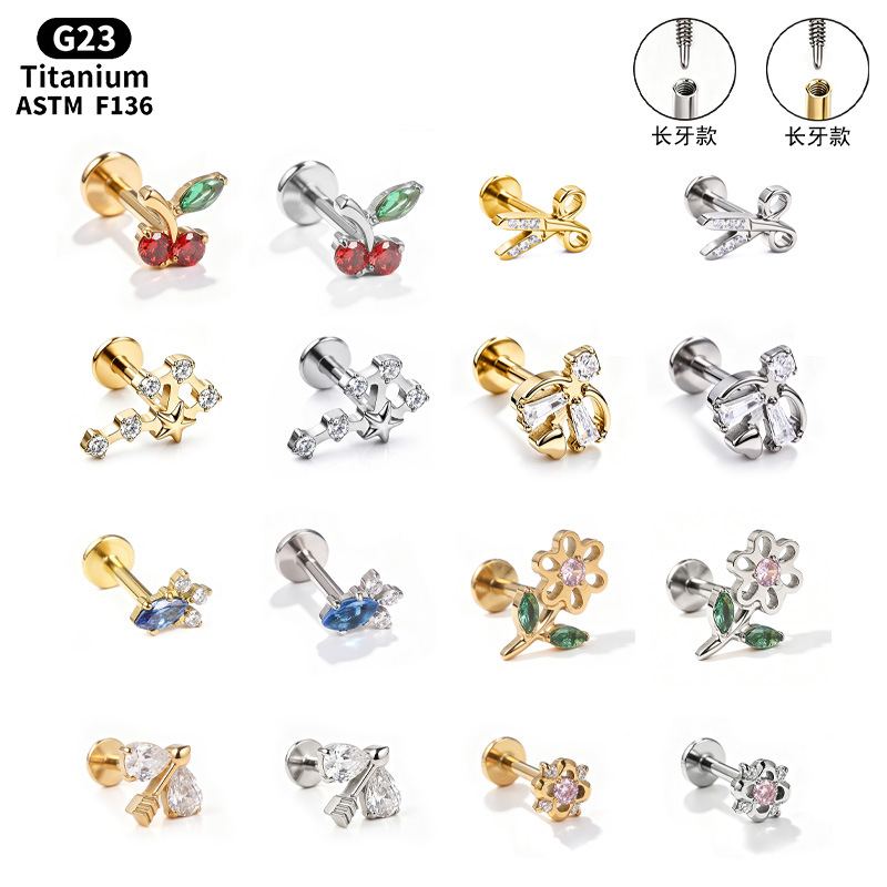 F136 Titanium Alloy Ear Studs, Carved Long Tooth Ear Bone Studs, Zirconia Lip Studs, G23 Titanium Body Piercing Jewelry - Image 5