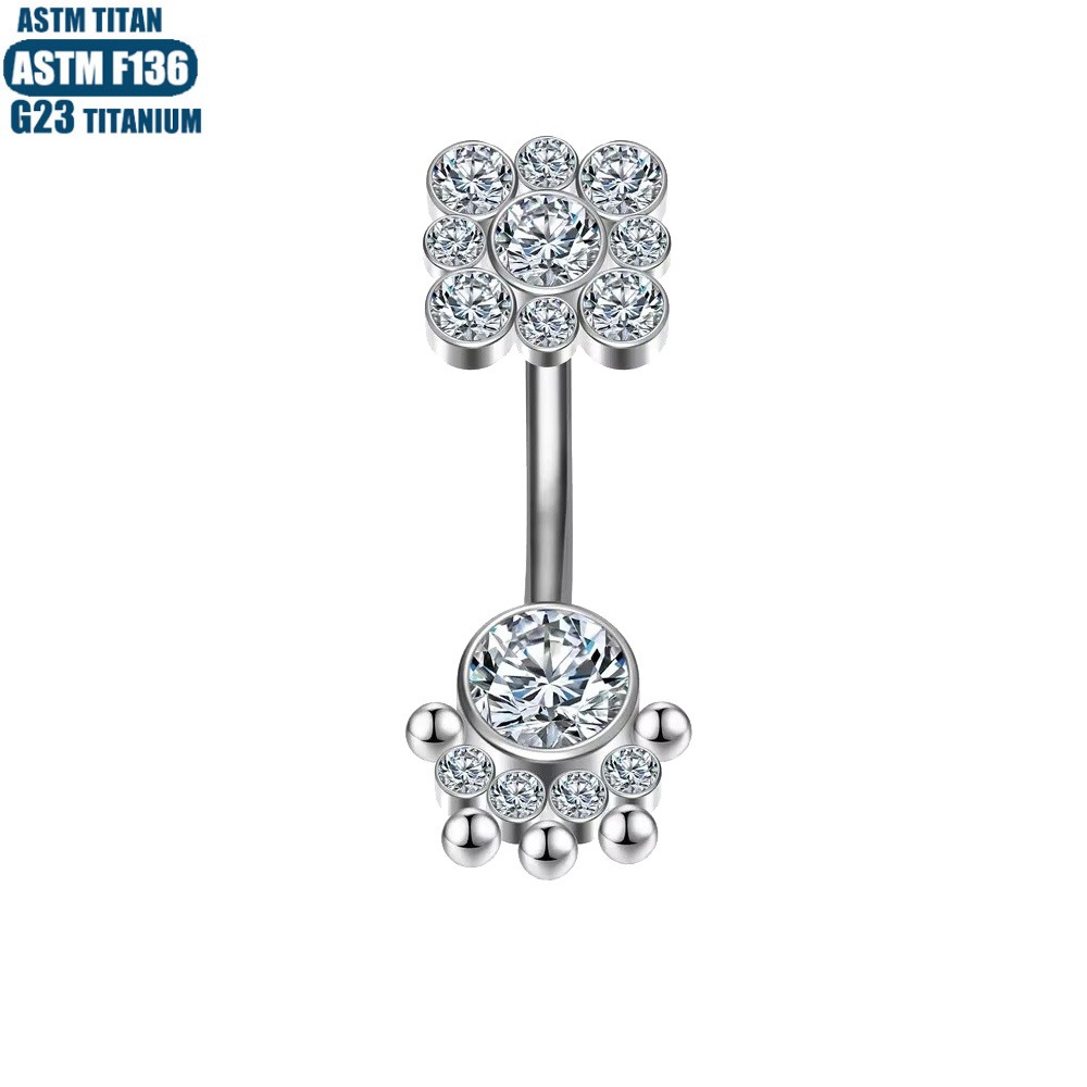 Titanium Full Diamond Navel Ring with Ball End - Internally Threaded 14g Belly Button Piercing Jewelry - Image 2