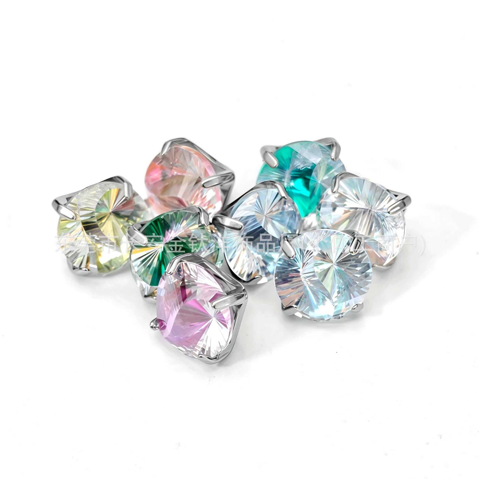 F136 Titanium Round Base Claw-Set Tai Chi Cut Gradient Lip Stud Ear Stud Ear Bone Stud Body Piercing Jewelry - Image 5