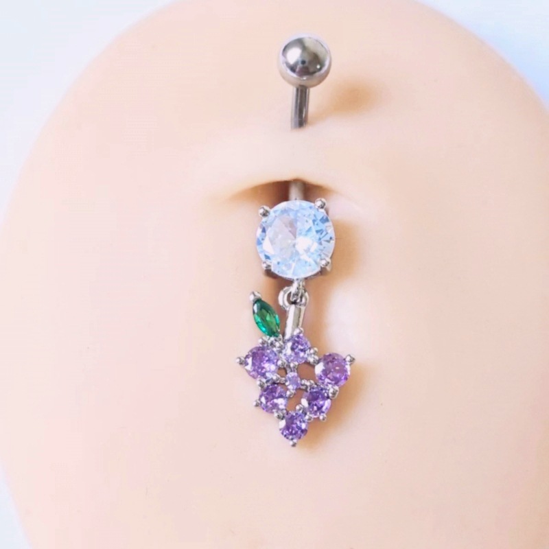 Geometric Fruit Series Grape Micro-Encrusted Stone Navel Ring Belly Button Jewelry Copper Gold Plated - Image 3