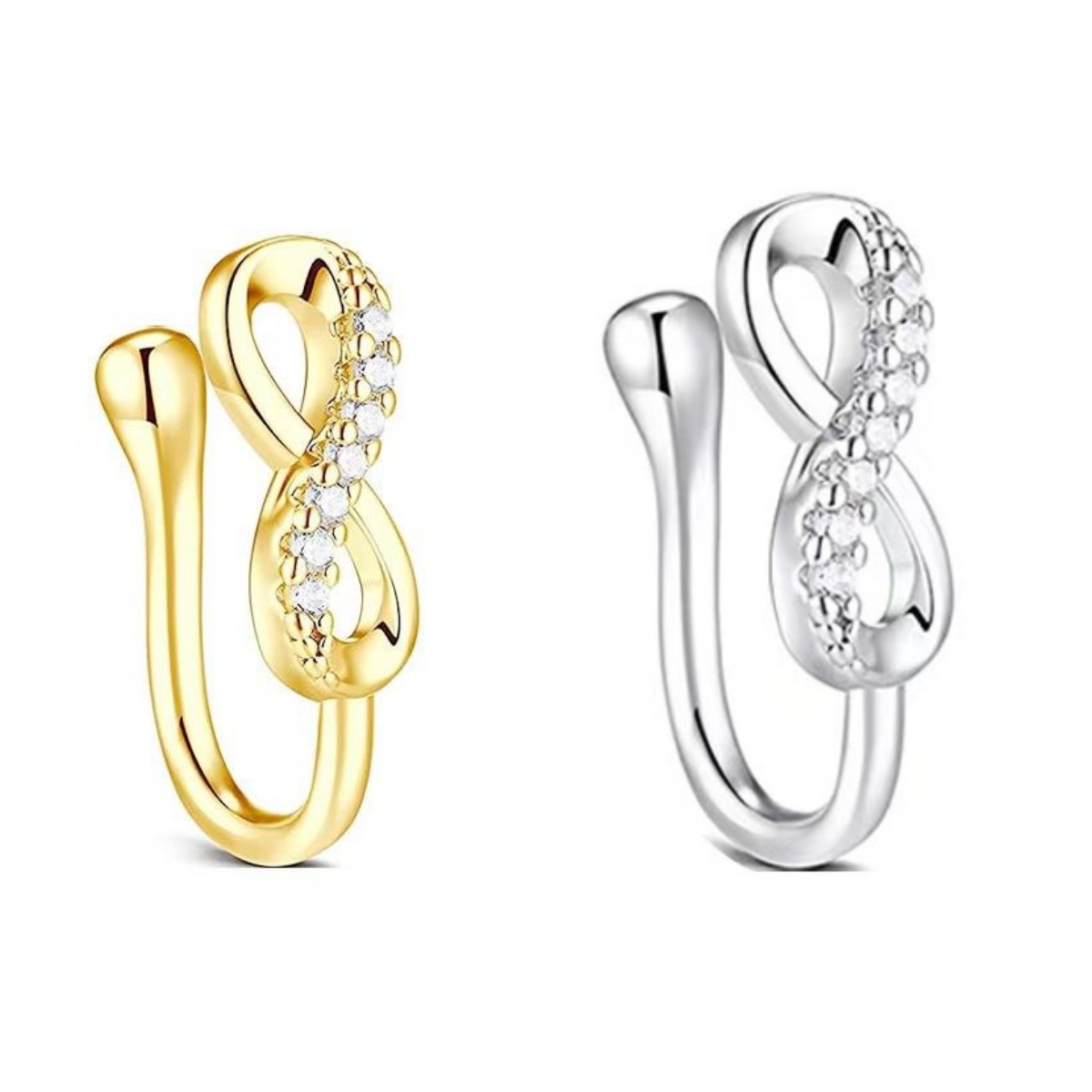 Gold Geometric Nose Clip Non-Piercing Fake Nose Ring - Copper Inlaid Zircon, 8-Shape Design, Popular in Europe and America - Image 3