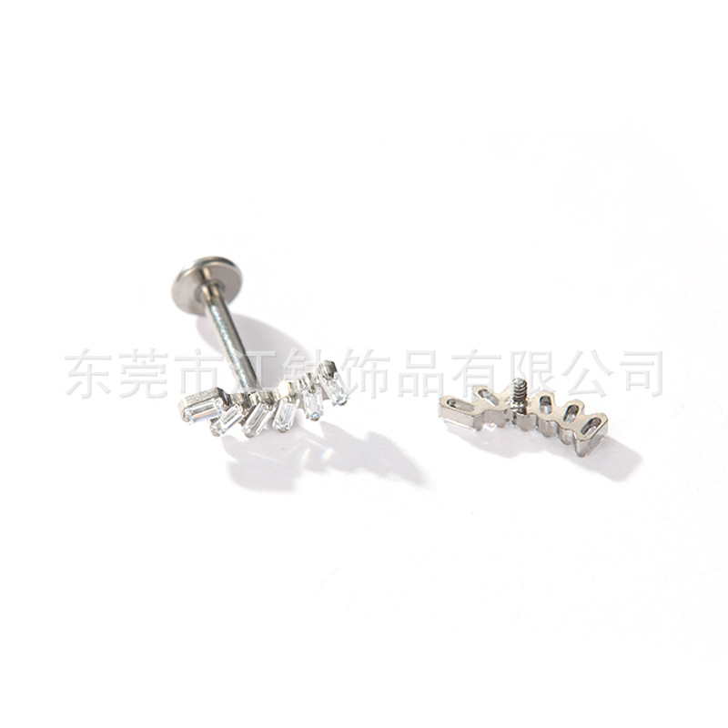 G23 Titanium Alloy Ear Cartilage Stud Zircon Square Body Piercing Jewelry - Image 4