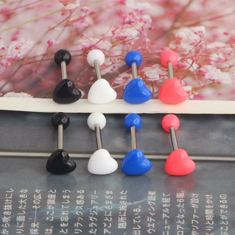 Heart Acrylic Tongue Barbell Star Shape 316L Surgical Steel Tongue Ring Breast Ring Wholesale 5 Colors - Image 4