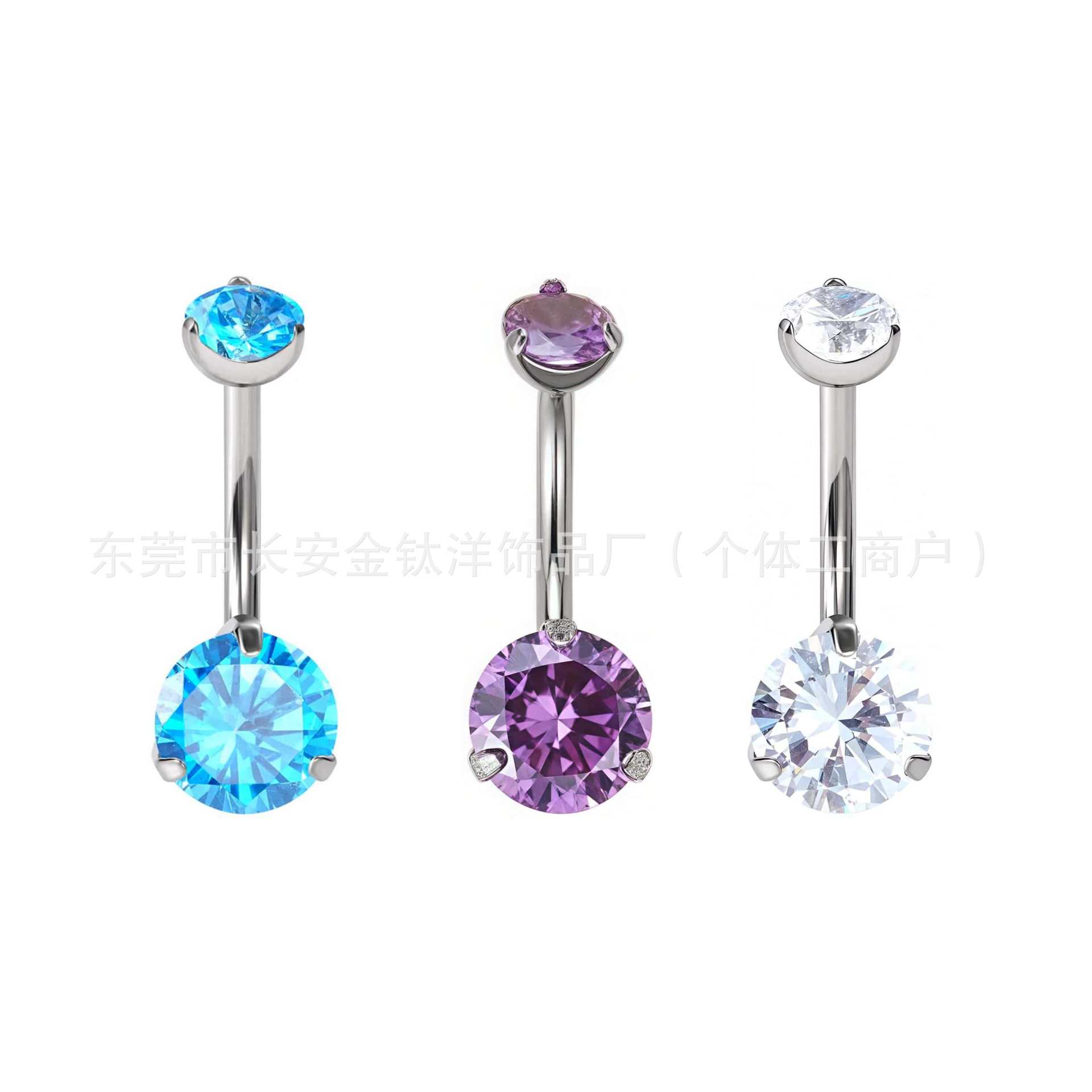F136 Titanium Internal Thread Three-Claw Double-Headed 5A Zircon Navel Ring G23 Titanium Alloy Body Piercing Jewelry - Image 4