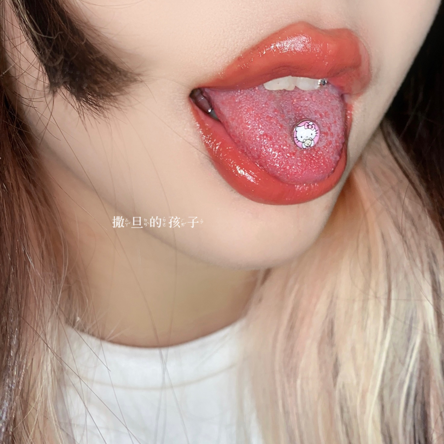 Tongue Nail Hello Kitty Cat Tongue Ring Drop Oil Tongue Barbell 316L Surgical Steel 12mm Bar Length 1.6mm Gauge Body Piercing Jewelry - Image 2