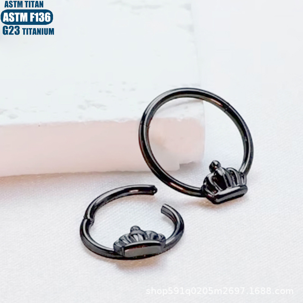 F136 Titanium Alloy Crown Earring Nose Ring Seamless Open Ring Hinge Septum Ring Body Piercing Jewelry - Image 4