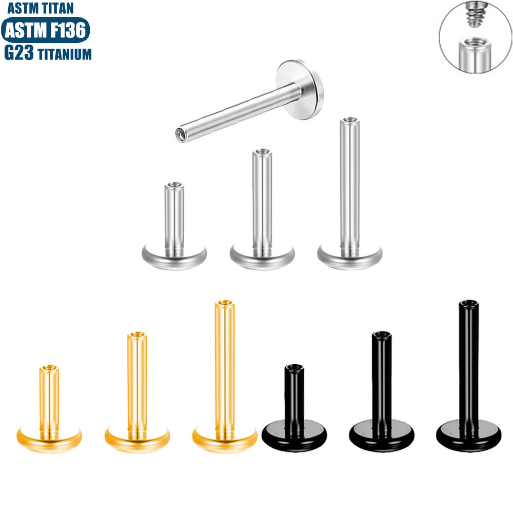 F136 Titanium Flat Bottom Lip Nail Rod Inner Teeth Round Base Piercing Jewelry 16G Labret Stud Replacement Bar - Image 5