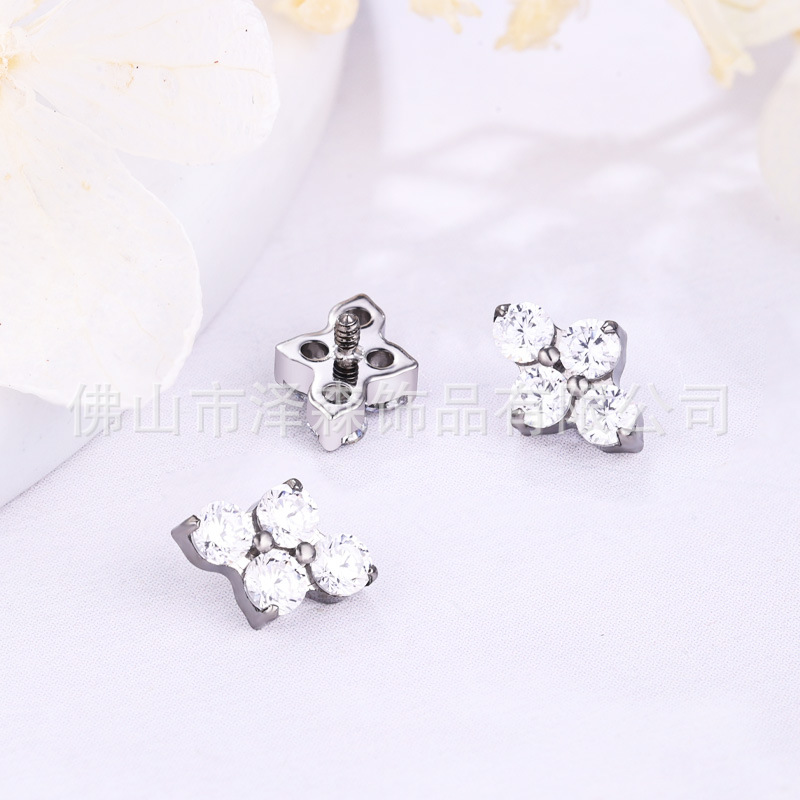 Zesen F136 Titanium Alloy Four-Leaf Clover Earrings with 5A Zircon - Cartilage Stud Ear Piercing Jewelry - Image 3
