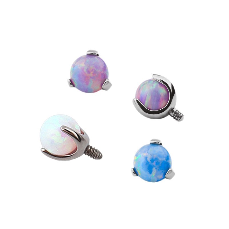 G23 Titanium Opal Lip Labret Stud Internally Threaded 5mm Ball 16G Piercing Jewelry - Image 5