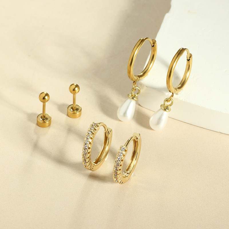 European American Geometric Zircon Thin Rod Open Earrings Cartilage Earrings Real Gold Electroplated Stainless Steel Luxury Women Ear Bones - Image 2