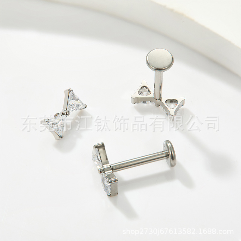 G23 Titanium Ear Cartilage Stud Bow Triangle Zircon Piercing Jewelry Lip Nail for Helix Tragus - Image 3
