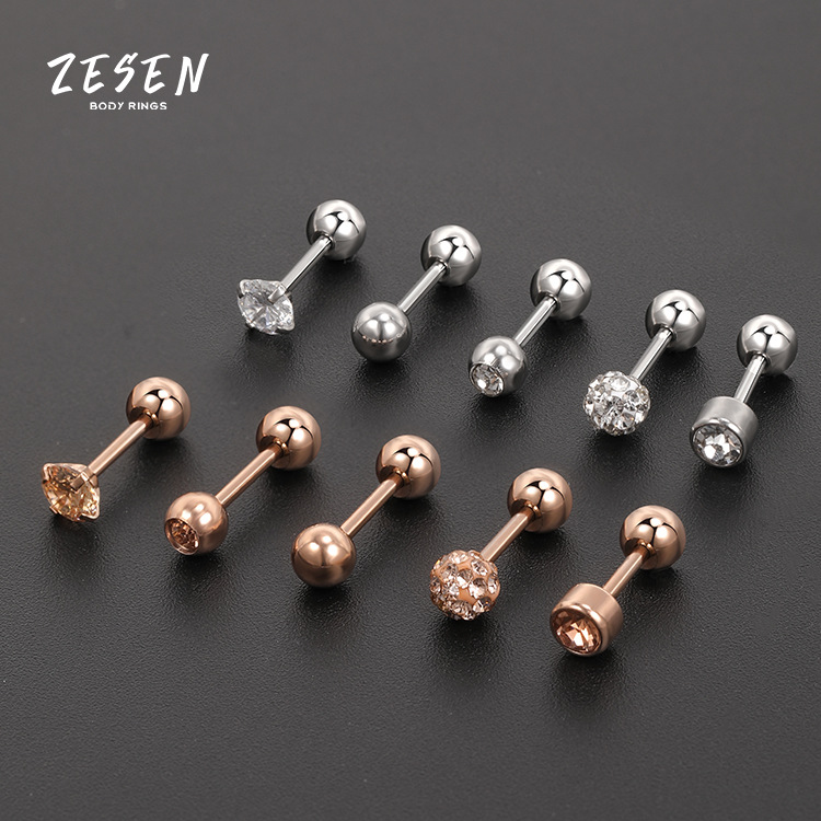 Cross-Border Hot Sale Stainless Steel Zircon Ear Bone Nail Personality Face Slimming Rose Gold Titanium Steel Piercing Ear Studs Factory Direct Supply - Image 4
