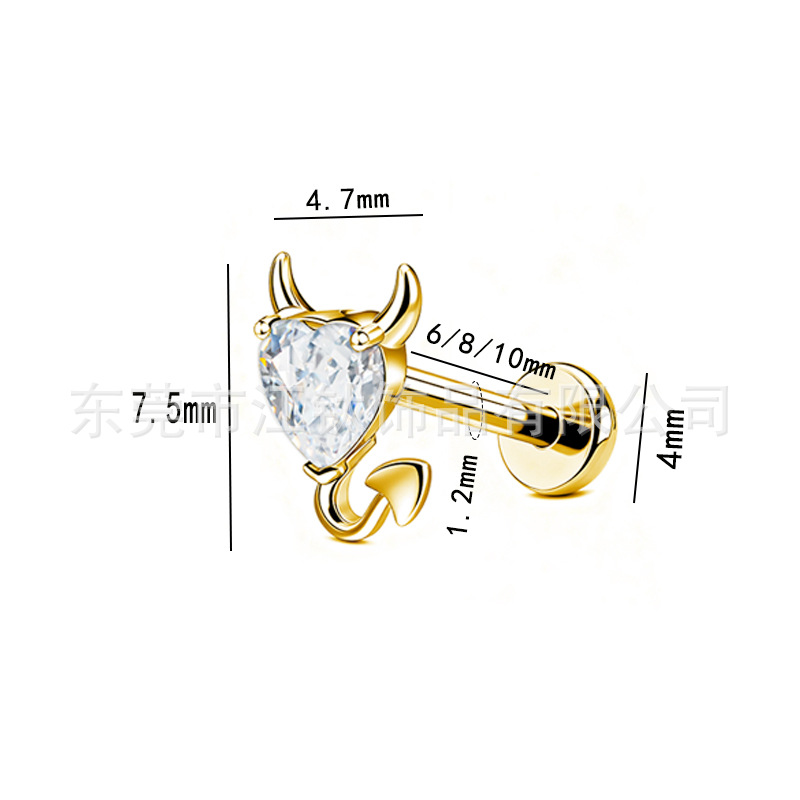 G23 Titanium Little Devil CZ Cartilage Earring Stud - 1.2x10mm Flat Back Earring for Helix Tragus Piercing Jewelry - Image 2
