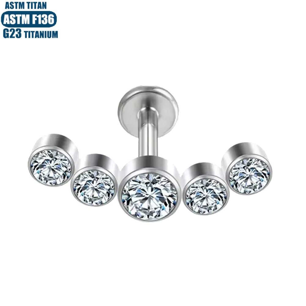 Factory Direct F136 Titanium Lip Ring with CZ Inner Thread Diaphragm Earring Piercing Jewelry Silver 1.2x10mm - Image 2