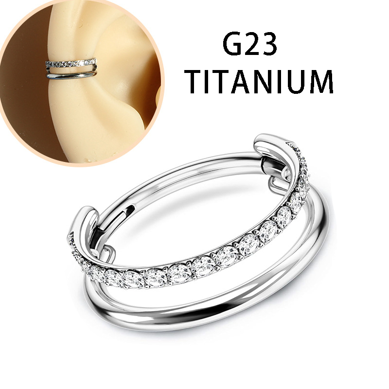 Double-Layer Diamond Nose Ring G23 Titanium Simple Open Hoop for Women and Men - Image 5