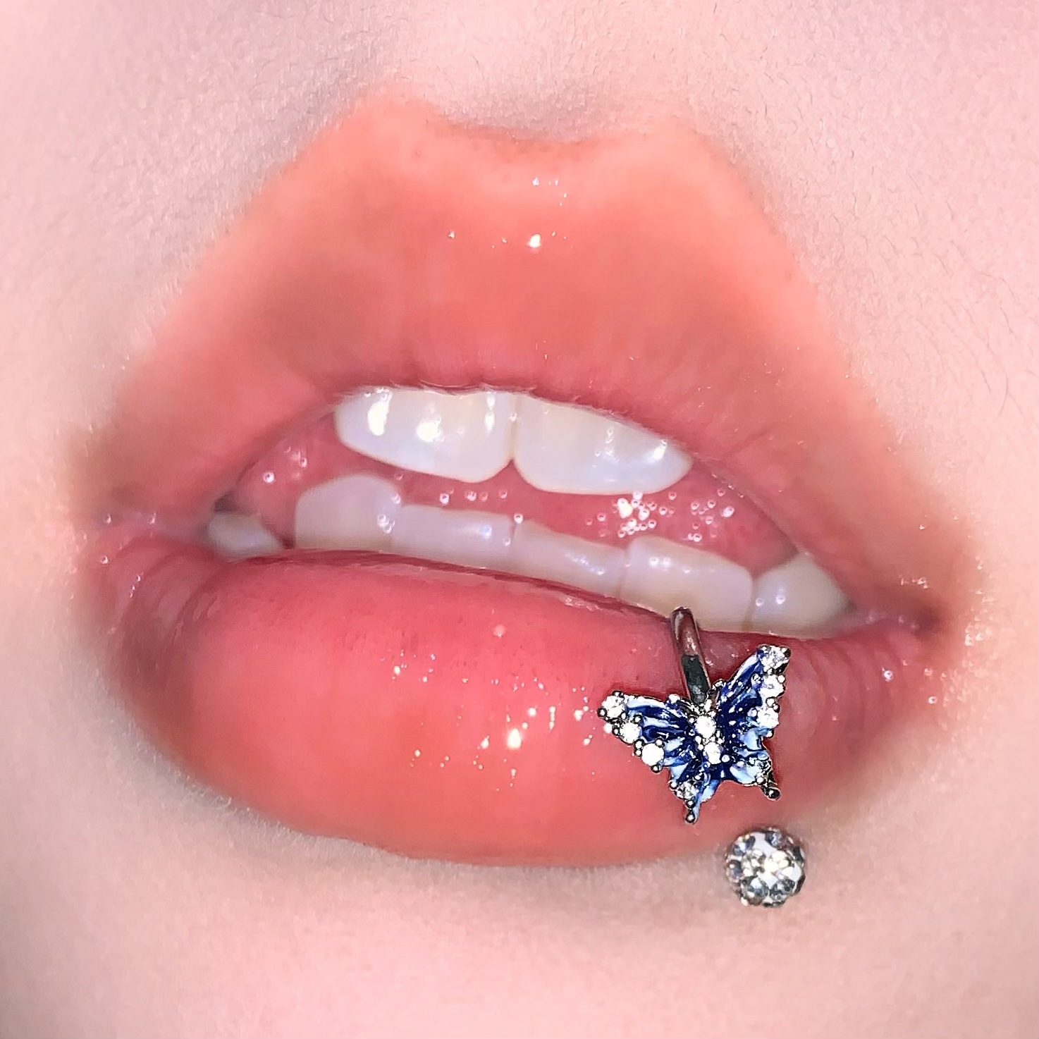 Blue Gradient Butterfly Lip Ring 316L Surgical Steel Horseshoe Flash Mud Ball Ear Bone Ring Lip Nail Piercing Jewelry Wholesale - Image 2
