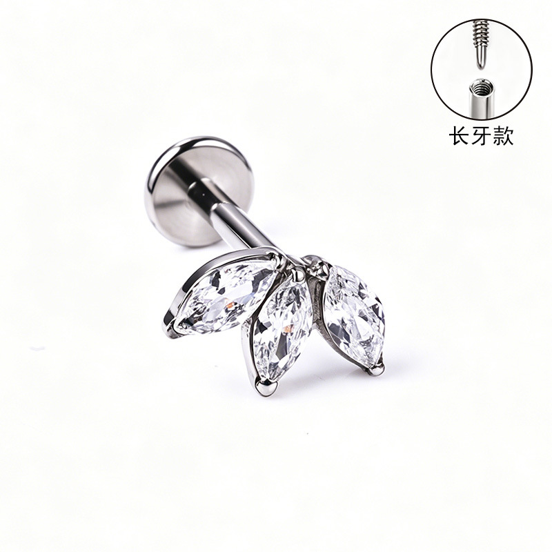 F136 Titanium Alloy Long Tooth Style Ear Studs, Finely Carved Ear Bone Studs with Zirconia, Lip Studs, G23 Titanium Body Piercing Jewelry - Image 4