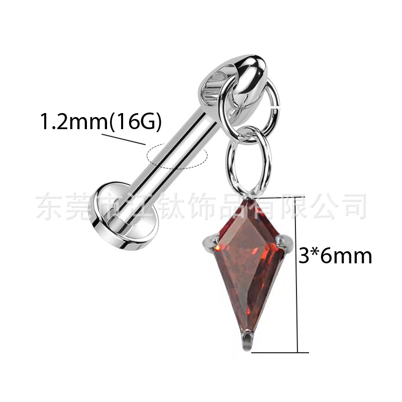 G23 Titanium Kite Stone Pendant Bullet Internally Threaded Ear Nail Cartilage Stud Earring - Image 5
