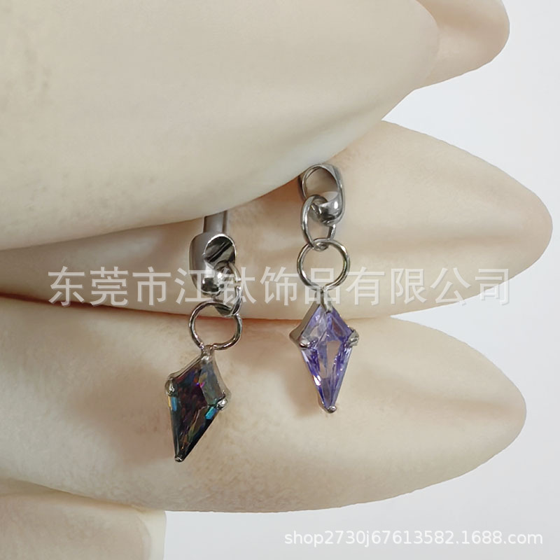 G23 Titanium Kite Stone Pendant Bullet Internally Threaded Ear Nail Cartilage Stud Earring - Image 3