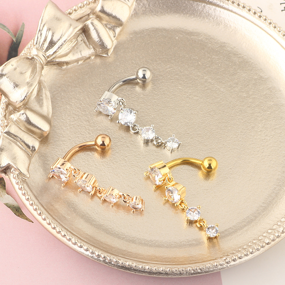 Rose Gold Zircon Crystal Peach Dangle Belly Button Ring 316L Surgical Steel Navel Piercing Jewelry Wholesale - Image 4
