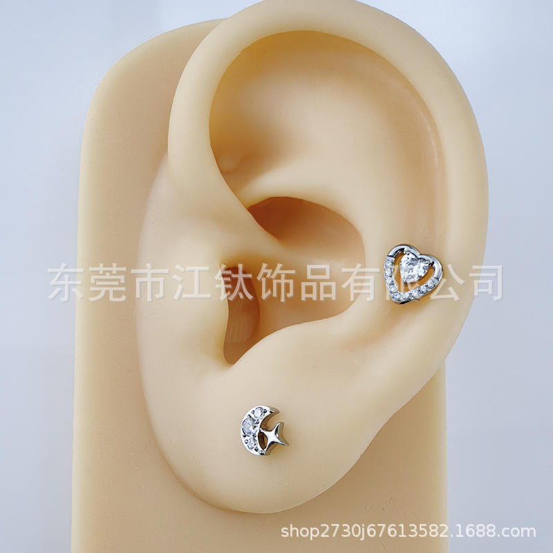G23 Titanium Heart Shape Ear Stud with CZ Stone - ASTM F136 Alloy Body Piercing Jewelry Earrings - Image 3