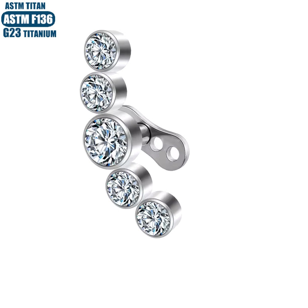 F136 Titanium Alloy Zircon Lockbone Nail Internal Thread Piercing Jewelry with Base - Image 2