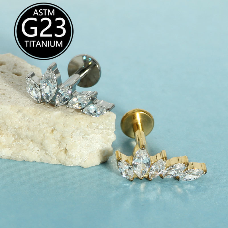 G23 Titanium 16g Ear Bone Nails Five Marquise Zircon Lip Nails Cartilage Nails Cochlear Nails Factory Single Sale - Image 3