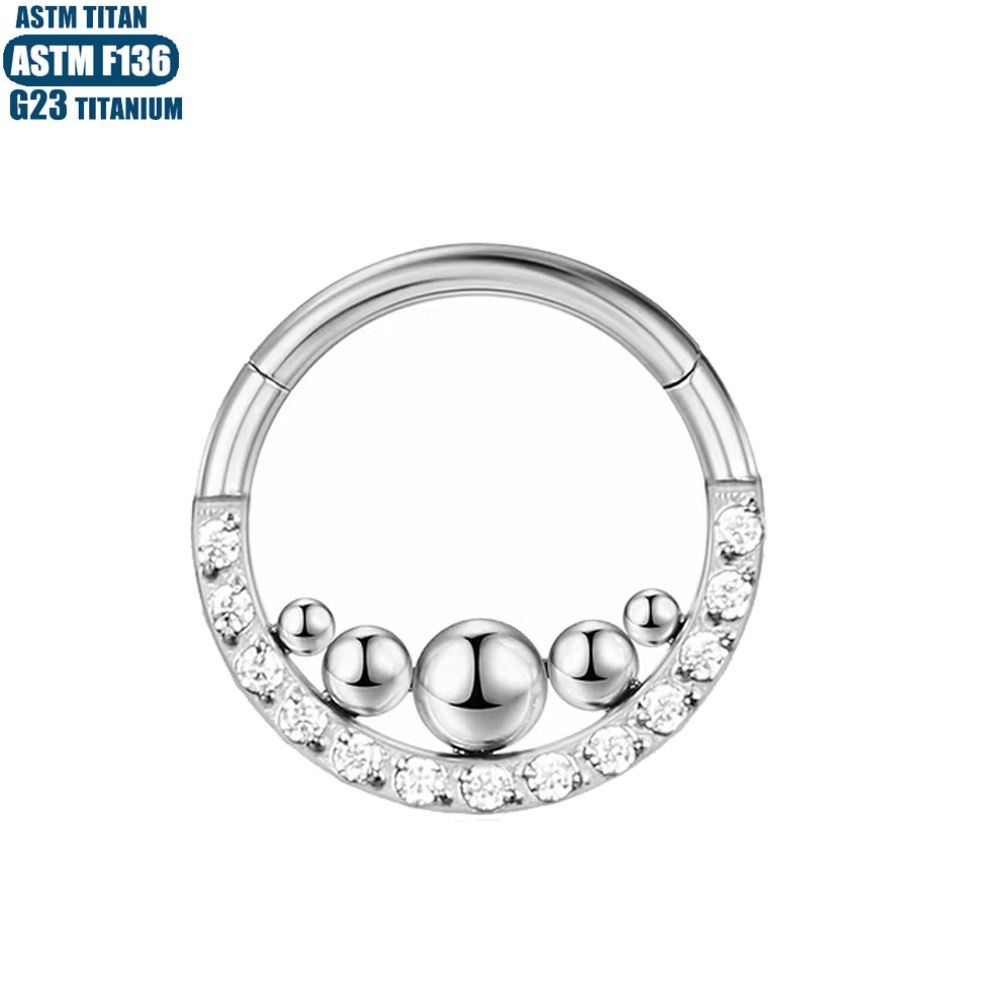 F136 Titanium Nose Ring Zircon Weld Beads Nasal Septum Ring Seamless Hoop Earrings for Women - Image 4