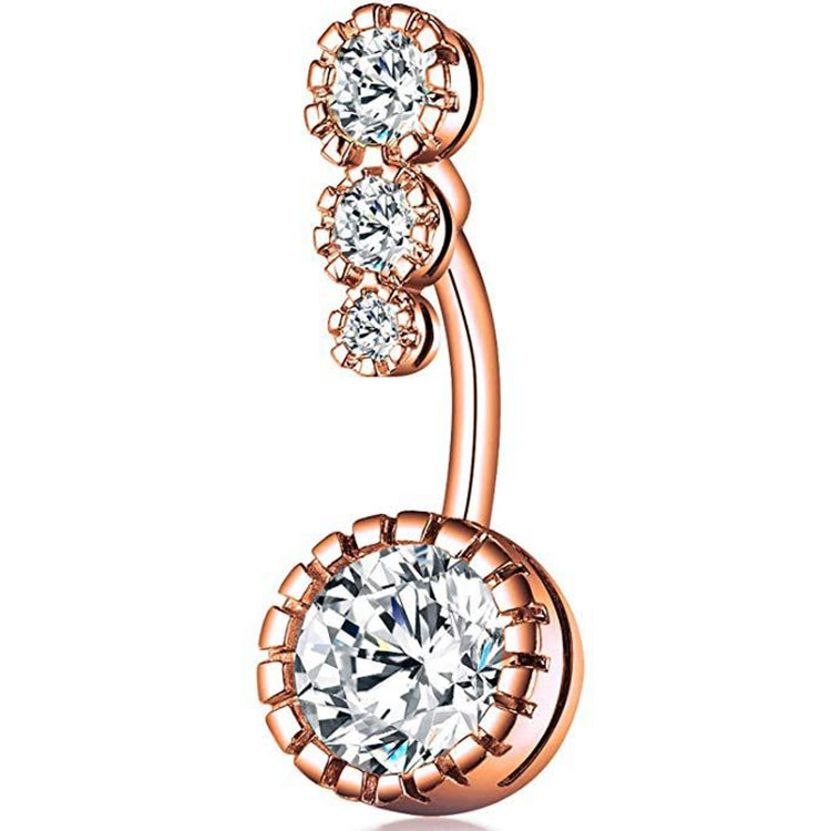 Gold Cubic Zirconia Belly Button Ring, Copper Inlaid Zircon Belly Ring, Body Piercing Jewelry - Image 2