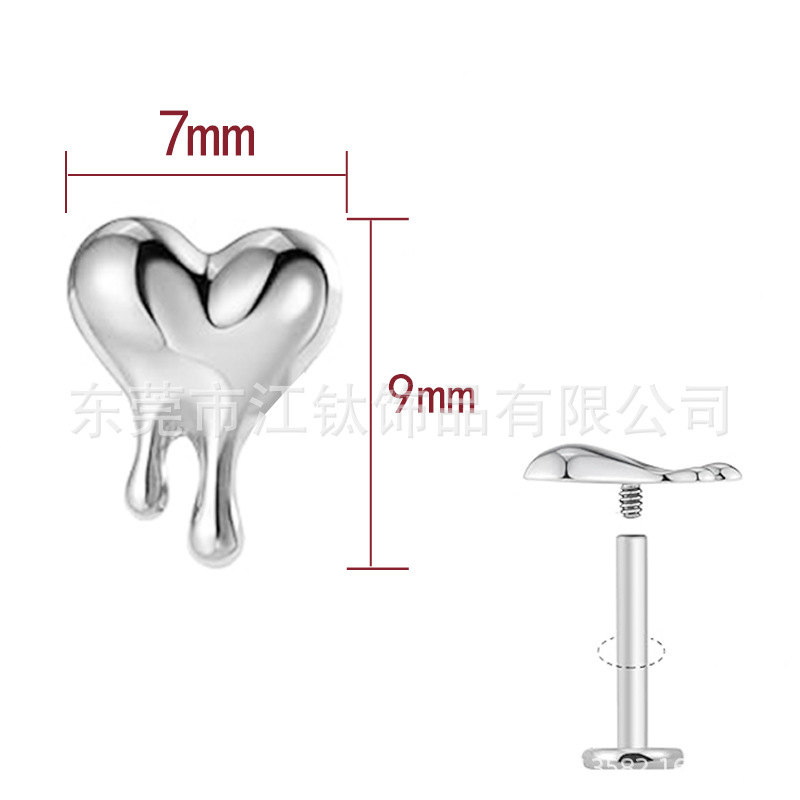 F136 Titanium Heart Shaped Ear Cartilage Stud Earring G23 Alloy Body Piercing Jewelry - Image 3