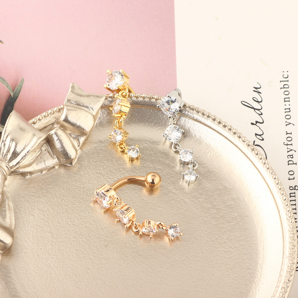 Rose Gold Zircon Crystal Peach Dangle Belly Button Ring 316L Surgical Steel Navel Piercing Jewelry Wholesale - Image 5