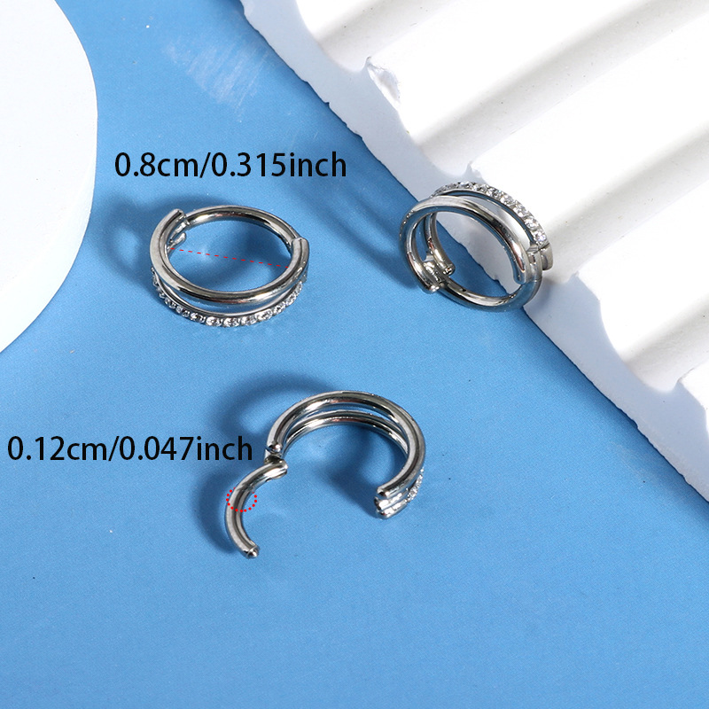 Double-Layer Diamond Nose Ring G23 Titanium Simple Open Hoop for Women and Men - Image 2
