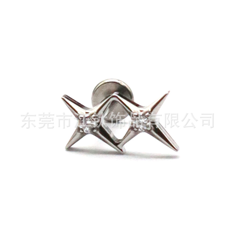 F136 Titanium Gemini Zircon Ear Nail Double Four Star Cross-border G23 Titanium Alloy Human Puncture Jewelry Ear Bone Nail - Image 5