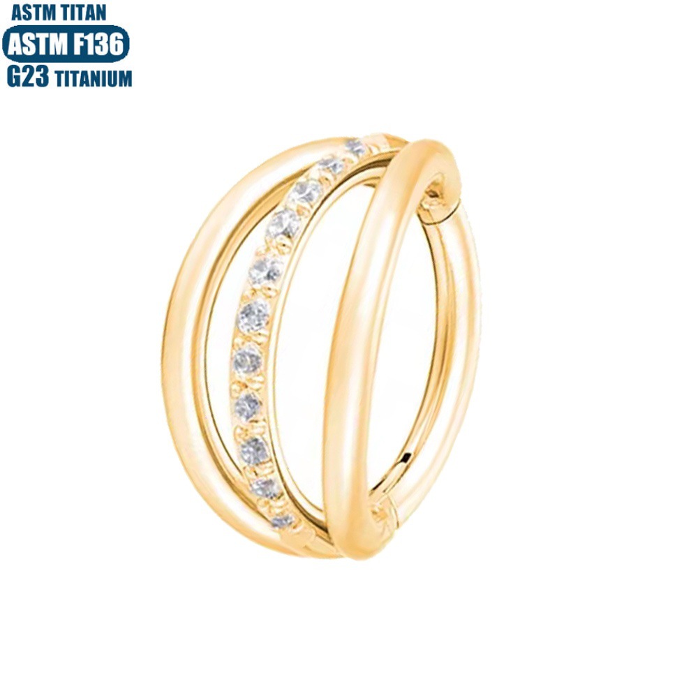 G23 Titanium Nose Ring Three-Layer Bilateral Zircon Hinge Piercing Earrings Seamless Ring - Image 3